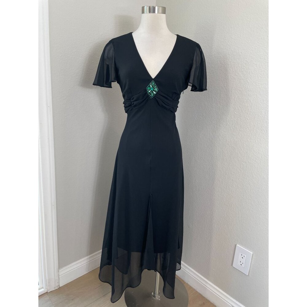 Vintage Y2K Eva‎ Blue Womens Large Black Babydoll Midi Dress Whimsigoth Fairy